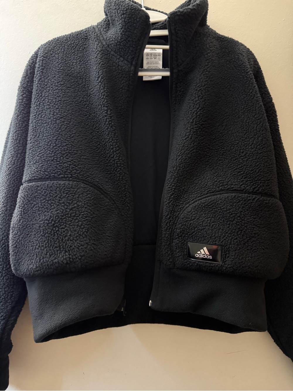 Adidas Black Teddy Sherpa Zip Fleece Jacket - Picture 3 of 10